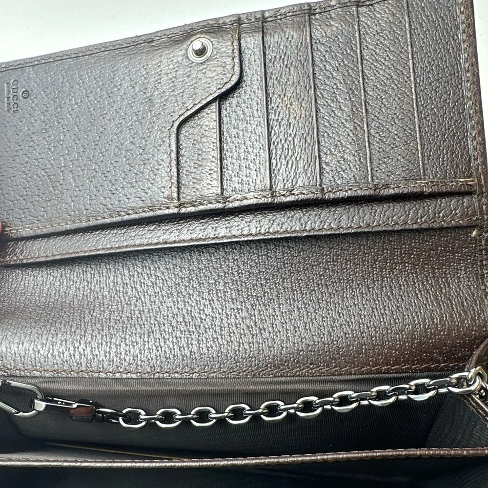 Gucci GG Monogram Supreme Canvas And Brown Leather Wallet - Picture 4 of 12